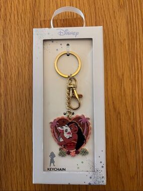 NIB Disney Moana & Pua Heart Keychain - Pink Sparkles & Gold